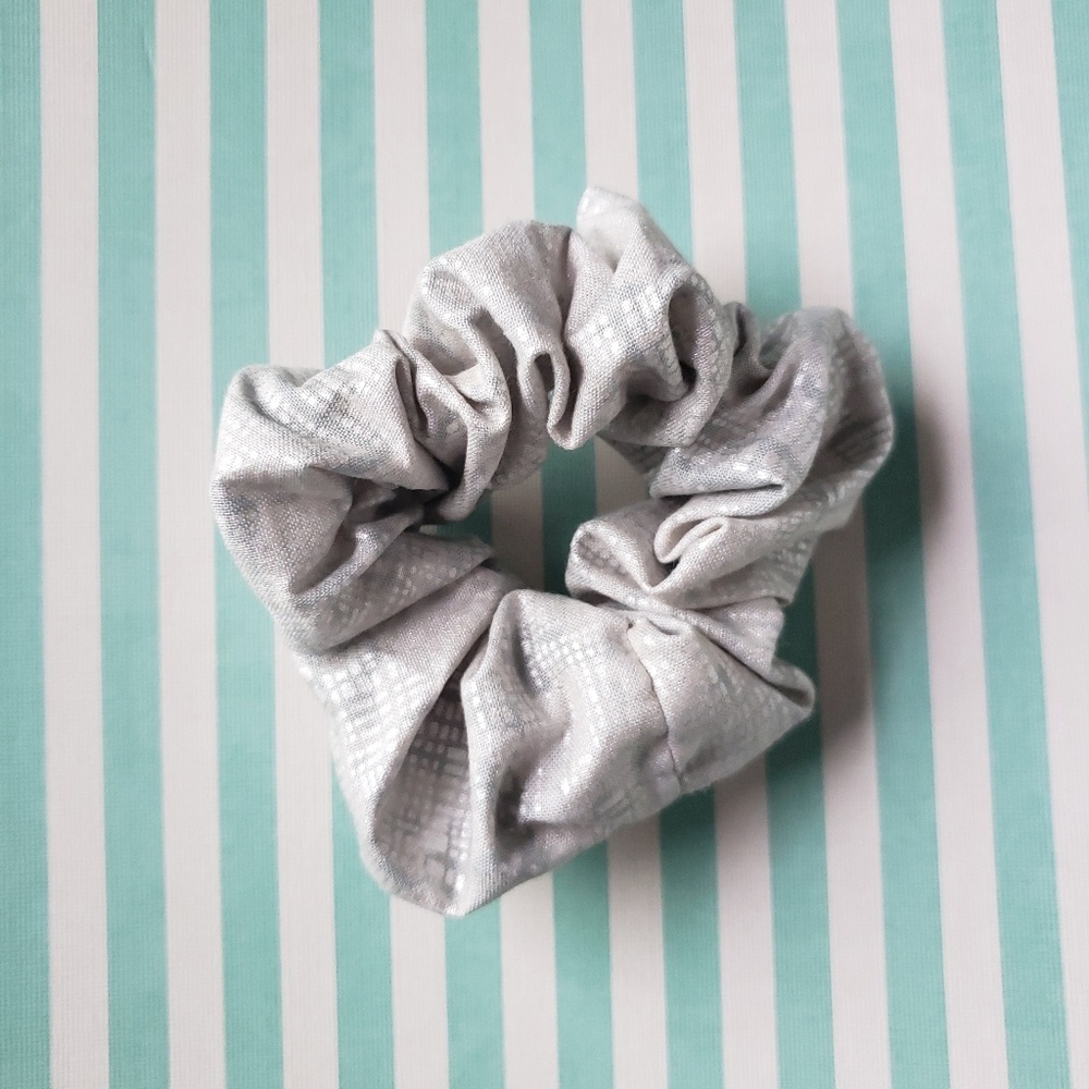 Oversized White and Silver Scrunchie